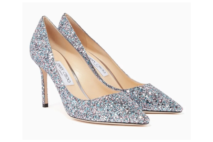 Jimmy Choo - Bubblegum-Blue Glitter Romy 85 Pumps